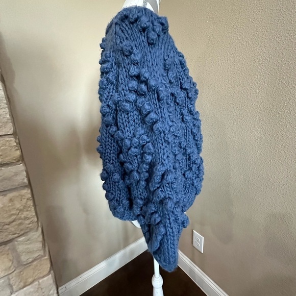 & MERCI Blue Heart Knit Pom Pom Sweater/cardigan - Picture 3 of 6